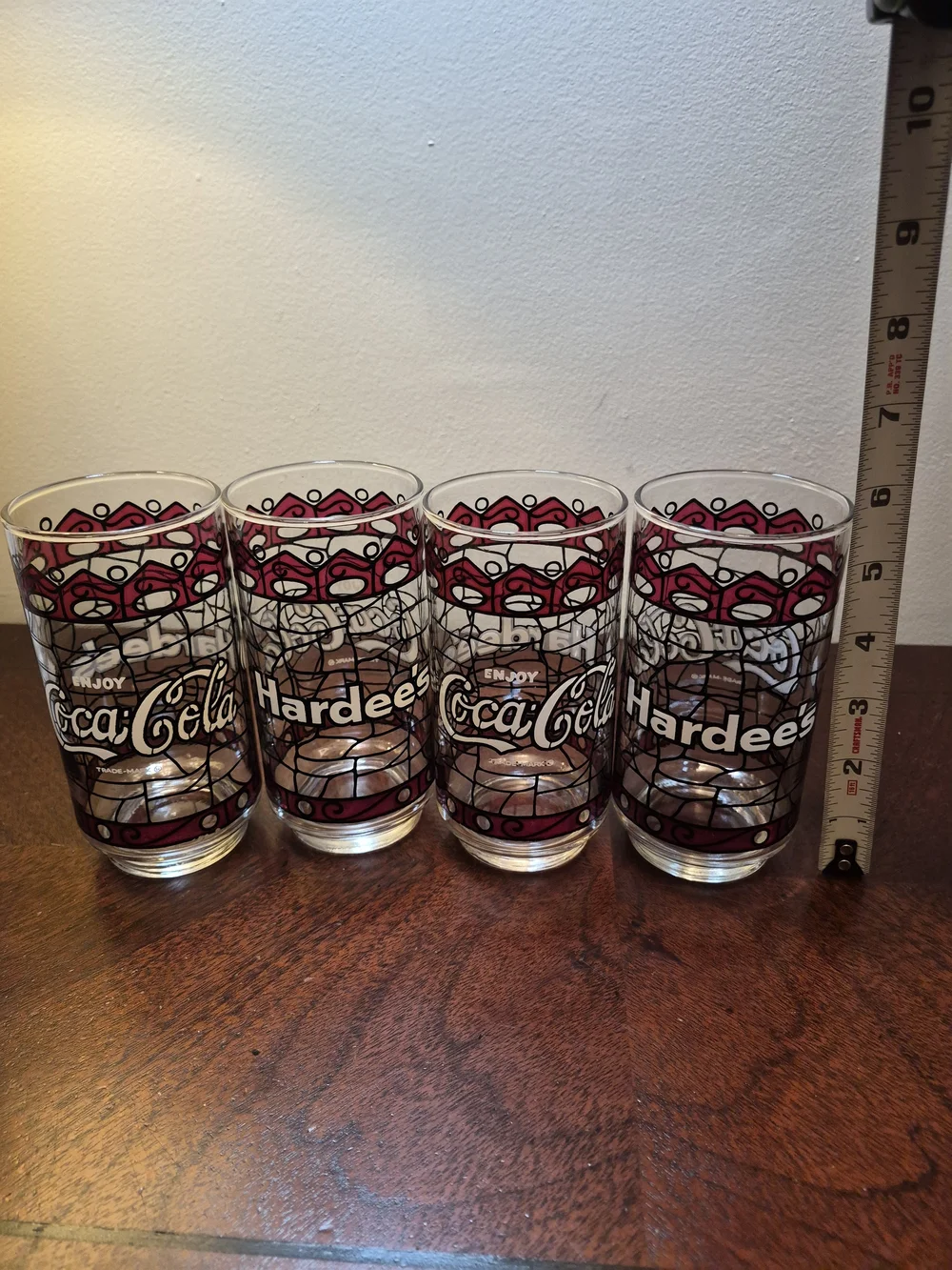 Vintage Coca Cola Clear Glasses with‎ Hardees On Side And Coca Cola  - Set of 4